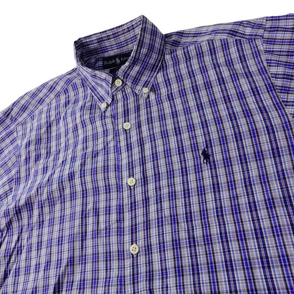 Ralph Lauren Classic Fit Mens Vintage Blue Plaid Button Up Shirt 16 Large - Picture 1 of 6